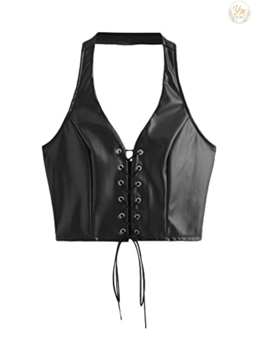 Faux Leather Crop Tank Top Lace Up Tie Front Halter Sleeveless Party Top